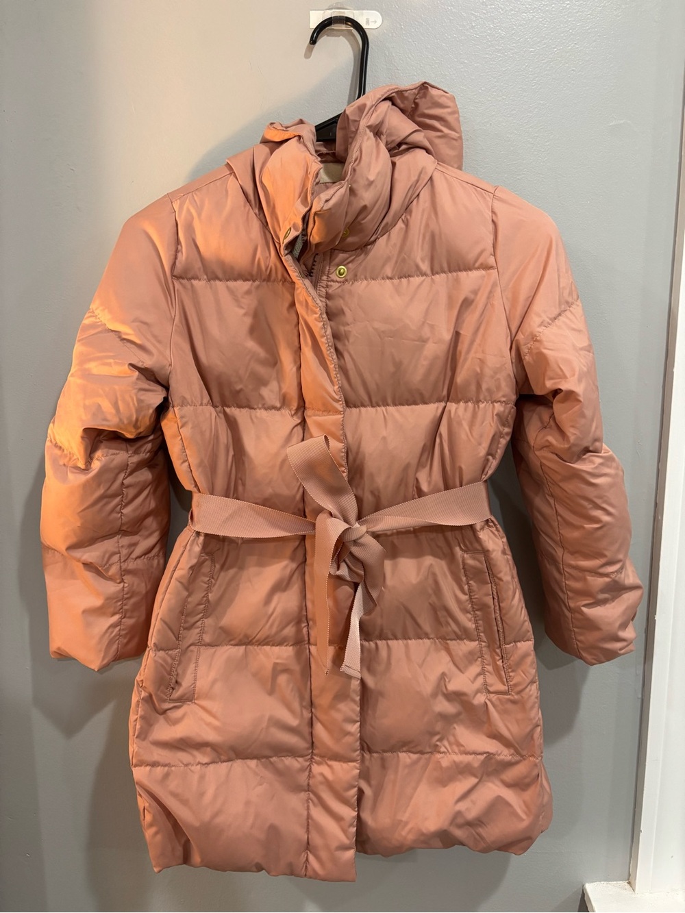 Crewcuts girls down puffer jacket coat hood Pink Down Feather Fill belted size 8